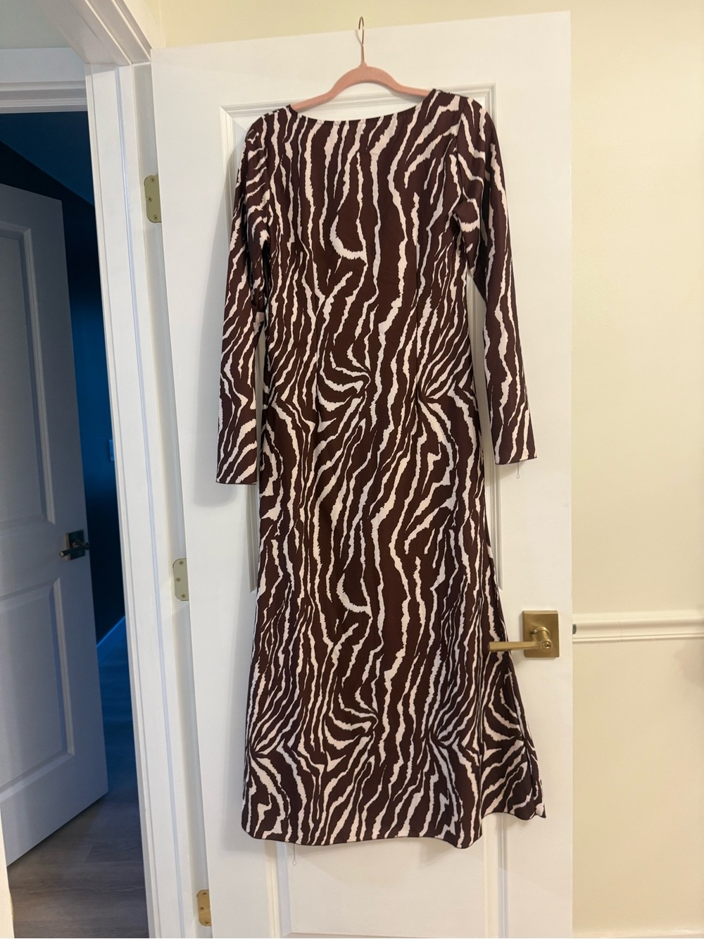 SHEIN Brown and White Zebra-Print Long Sleeve Dress